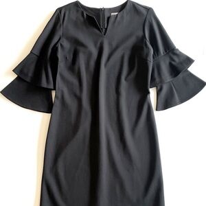 J. McLaughlin Black Letty Tiered Bell Ruffle Sleeve Dress